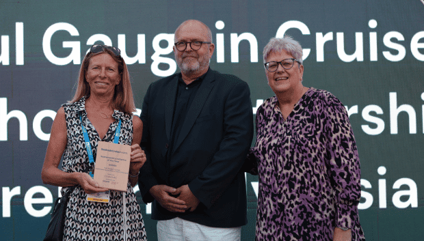 Sylvaine de Tracy accepting Sustainability Initiative of the Year Seatrade Cruise Award